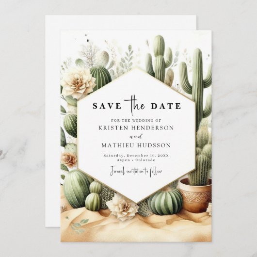 Rustikale moderne Kakteen Wedding Save The Date (Vorne/Hinten)