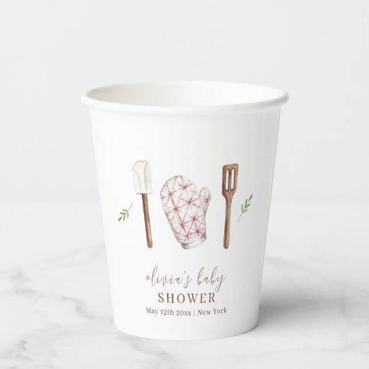 Rustikale moderne Koch Küche Stuff Babydusche Pappbecher (Rückseite)