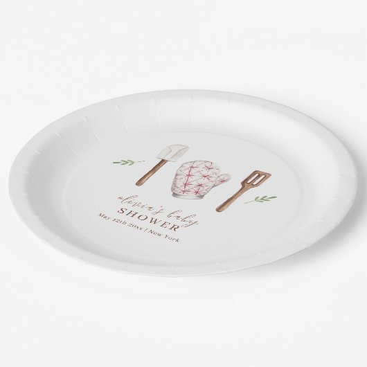 Rustikale moderne Koch Küche Stuff Babydusche Pappteller (Schrägansicht)