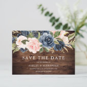 Rustikale moderne Marine & Blush All Seasons Weddi Save The Date (Stehend Vorderseite)