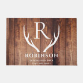 Rustikale, moderne Mit Monogramm Hirschantler-Holz Fußmatte (Vorderseite)