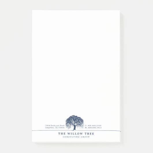 Rustikale moderne Navy Blue Willow Tree Logo Lette Post-it Klebezettel (Vorderseite)