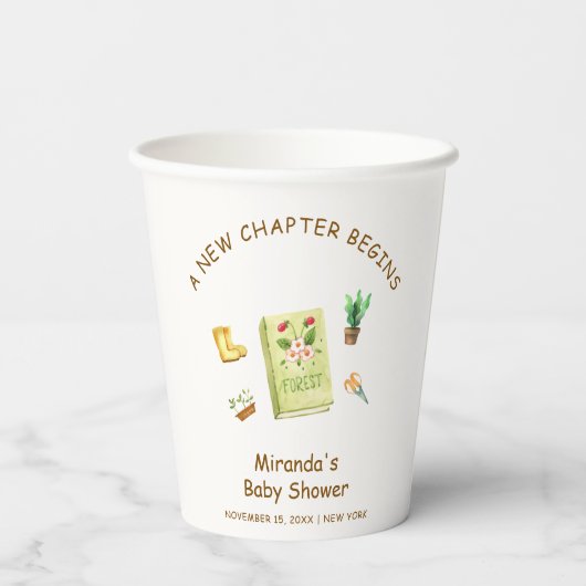 Rustikale Moderne neue Kapitel Garten Bücherschupp Pappbecher (Rückseite)