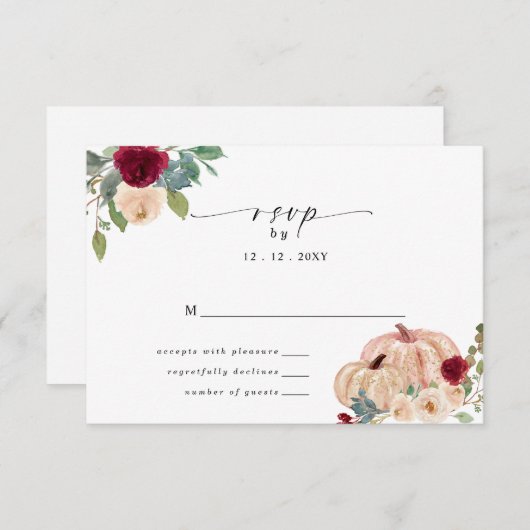 Rustikale moderne Pumpkins Land Hochzeit im Herbst RSVP Karte (Vorne/Hinten)