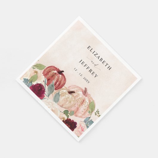 Rustikale moderne Pumpkins Land Hochzeit im Herbst Serviette (Ecke)