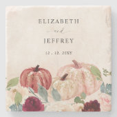 Rustikale moderne Pumpkins Land Hochzeit im Herbst Steinuntersetzer (Vorderseite)