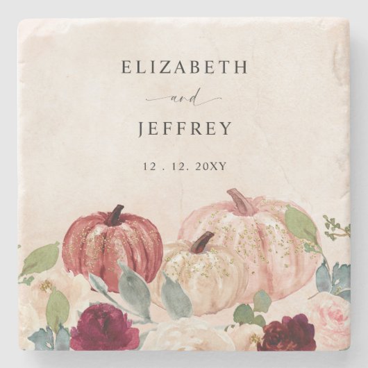 Rustikale moderne Pumpkins Land Hochzeit im Herbst Steinuntersetzer (Vorderseite)