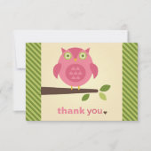 Rustikale, moderne rosa Eule auf Baumzweig Dankeskarte (Vorderseite)