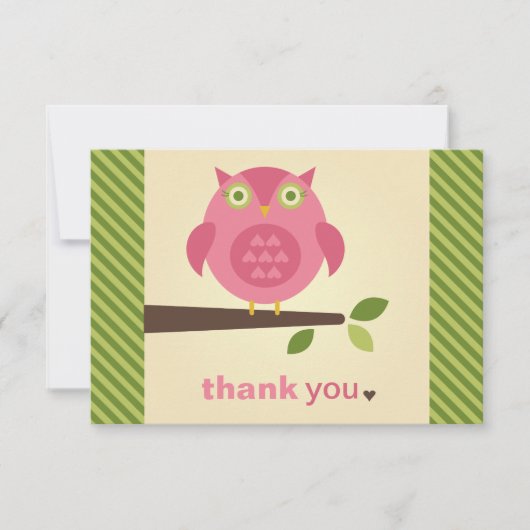 Rustikale, moderne rosa Eule auf Baumzweig Dankeskarte (Vorderseite)
