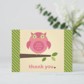 Rustikale, moderne rosa Eule auf Baumzweig Dankeskarte (Stehend Vorderseite)