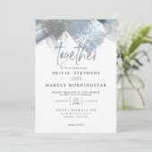 Rustikale, moderne, schick-dusty blaue Pinselstric Einladung (Stehend Vorderseite)