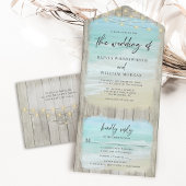 Rustikale moderne Script Beach Hochzeit All In One Einladung