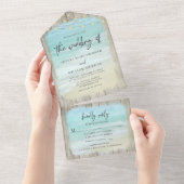 Rustikale moderne Script Beach Hochzeit All In One Einladung (Abreißen)