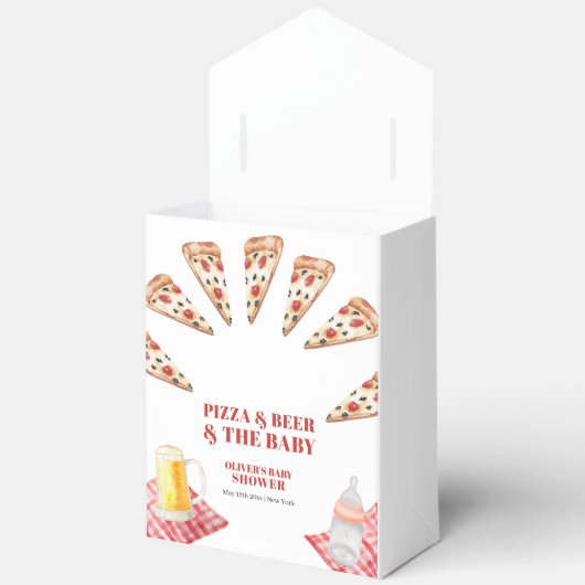 Rustikale moderne Slice Pizza Beers Babydusche Geschenkschachtel (Offen)