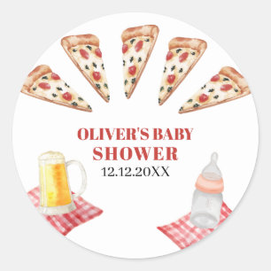 Rustikale moderne Slice Pizza Beers Babydusche Runder Aufkleber