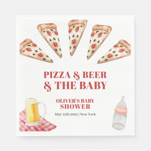Rustikale moderne Slice Pizza Beers Babydusche Serviette (Vorderseite)