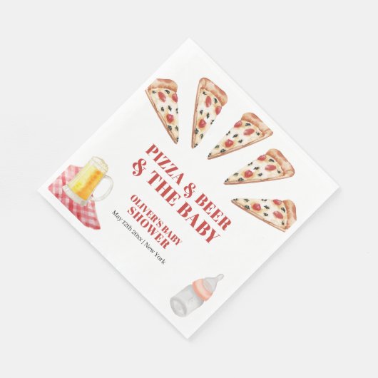 Rustikale moderne Slice Pizza Beers Babydusche Serviette (Ecke)