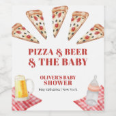 Rustikale moderne Slice Pizza Beers Babydusche Weinetikett (Einzelnes Label)