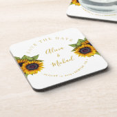 Rustikale moderne Sonnenblumen Einfache Hochzeit r Getränkeuntersetzer (Linke Seite)