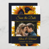 Rustikale moderne Sonnenblumen elegantes Hochzeits Save The Date (Vorne/Hinten)