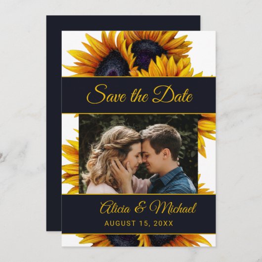 Rustikale moderne Sonnenblumen elegantes Hochzeits Save The Date (Vorne/Hinten)