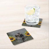 Rustikale moderne Sonnenblumen Foto Hochzeit rett Rechteckiger Pappuntersetzer (Vor Ort)