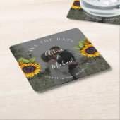 Rustikale moderne Sonnenblumen Foto Hochzeit rett Rechteckiger Pappuntersetzer (angewinkelt)