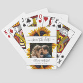 Rustikale moderne Sonnenblumen Foto Hochzeit rett Spielkarten (Rückseite)