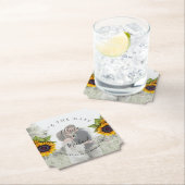 Rustikale moderne Sonnenblumen Foto Hochzeit rett Untersetzer (Vor Ort)