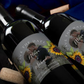 Rustikale moderne Sonnenblumen Foto Hochzeit rett  Weinetikett