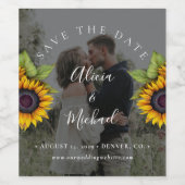 Rustikale moderne Sonnenblumen Foto Hochzeit rett Weinetikett (Einzelnes Label)