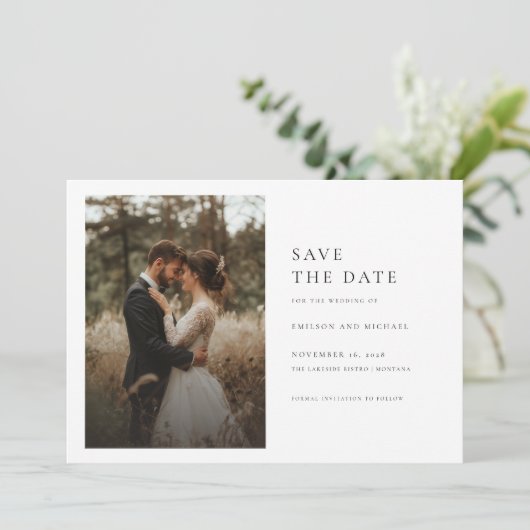 Rustikale moderne Typografie 2 Foto Save the Date Einladung (Stehend Vorderseite)