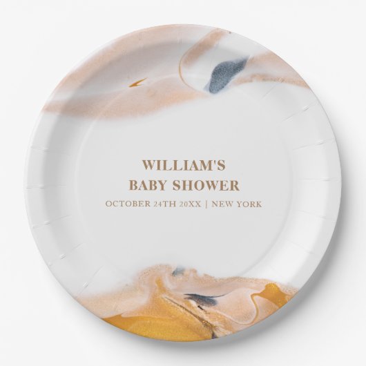 Rustikale moderne Wasserfarben Abstrakte Babydusch Pappteller (Vorderseite)