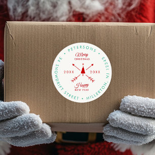 Rustikale moderne Weihnachtsferien-Rücksendeadress Runder Aufkleber