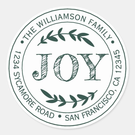 Rustikale Moderne Weihnachtsfreude Rücksendeadress Runder Aufkleber (Vorderseite)