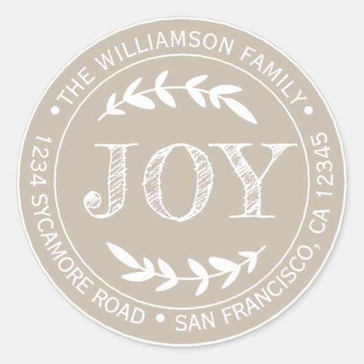 Rustikale Moderne Weihnachtsfreude Rücksendeadress Runder Aufkleber (Vorderseite)