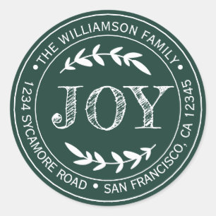 Rustikale Moderne Weihnachtsfreude Rücksendeadress Runder Aufkleber