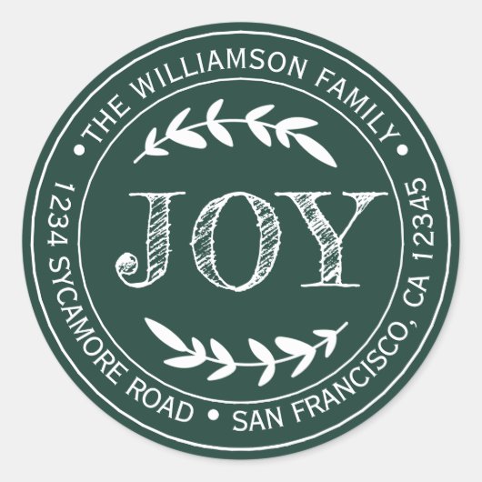 Rustikale Moderne Weihnachtsfreude Rücksendeadress Runder Aufkleber (Vorderseite)