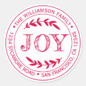 Rustikale Moderne Weihnachtsfreude Rücksendeadress Runder Aufkleber (Vorderseite)