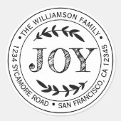 Rustikale Moderne Weihnachtsfreude Runde Rücksende Runder Aufkleber (Vorderseite)