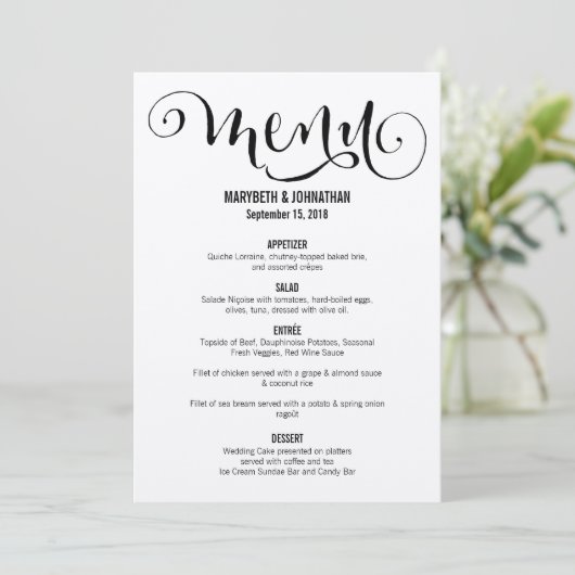 Rustikale Moderne wir machen Script Wedding Menu C Menükarte (Stehend Vorderseite)
