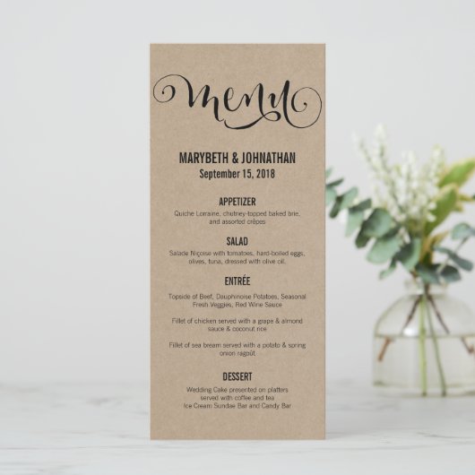 Rustikale Moderne wir machen Script Wedding Menu C Menükarte (Stehend Vorderseite)