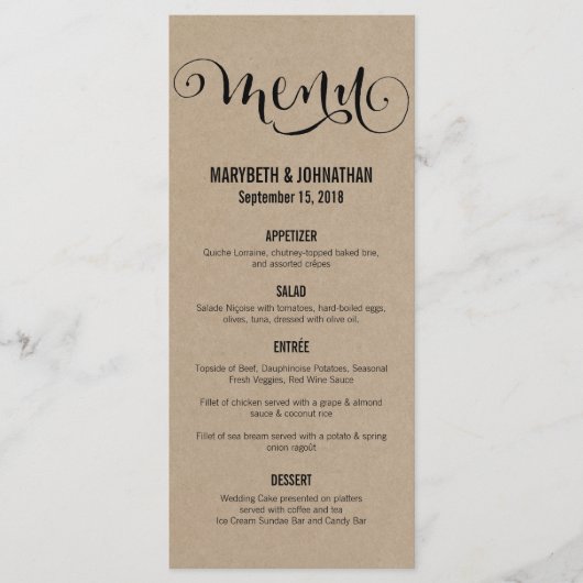 Rustikale Moderne wir machen Script Wedding Menu C Menükarte (Vorderseite)