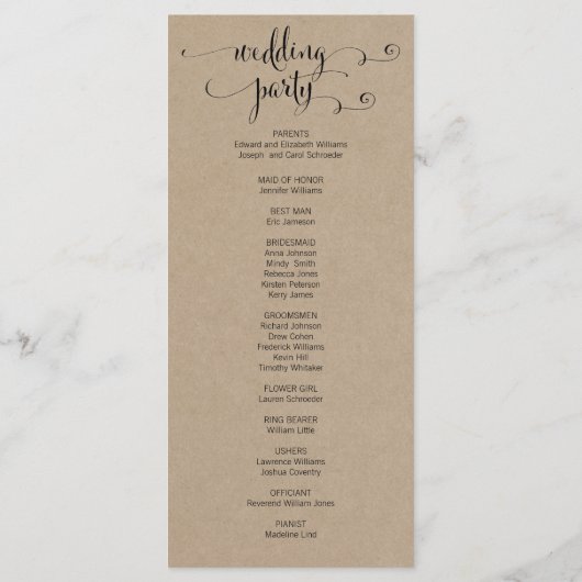 Rustikale Moderne wir machen SkriptWedding Program Programm (Rückseite)