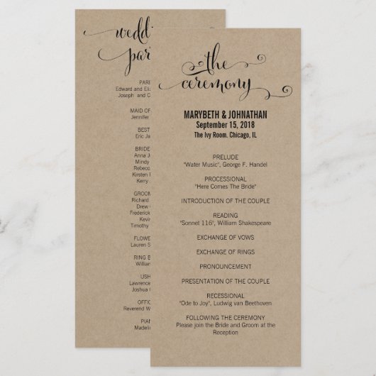 Rustikale Moderne wir machen SkriptWedding Program Programm (Vorne/Hinten)