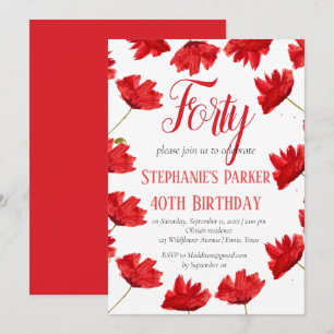 Rustikale Mohnblume 40. Geburtstag Wildblume Rote  Einladung