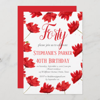 Rustikale Mohnblume 40. Geburtstag Wildblume Rote  Einladung