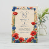 Rustikale Mohnblütenhochzeit Einladung (Stehend Vorderseite)