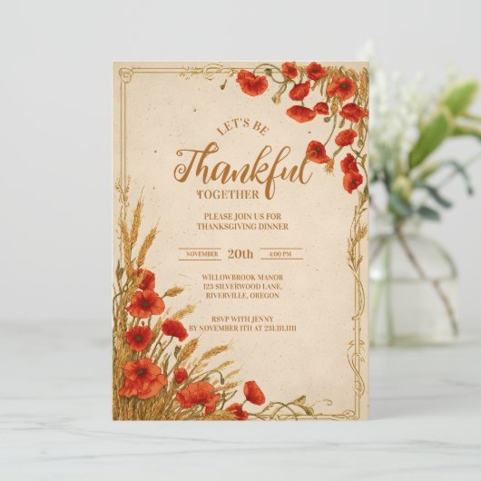 Rustikale Mohnfeier Erntedank Einladung (Stehend Vorderseite)