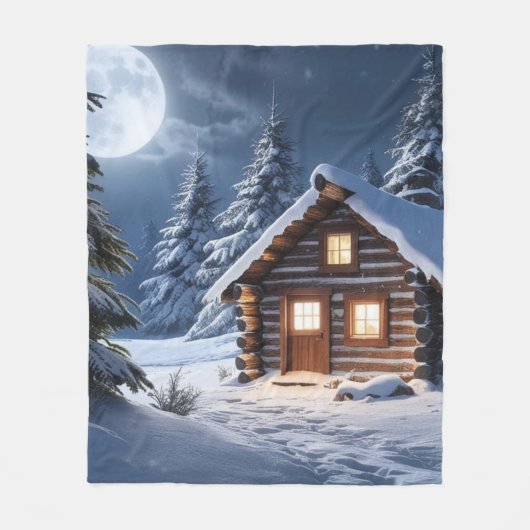 Rustikale Mondlicht Gemütliche Winterhütte Fleecedecke (Vorderseite)